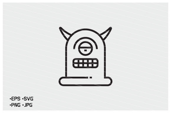 Little Funny Monster Character Line Icon Graphics