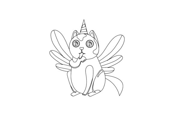 Unicorn Cats Funny Outline